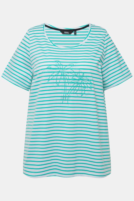 T-Shirt, Ringel, Palmenstickerei, Rundhals, Halbarm