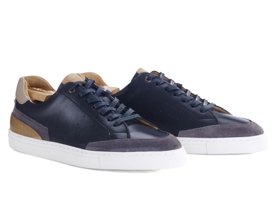 Sneakers homme Cuir Noir et Velours Gris - BELOKA