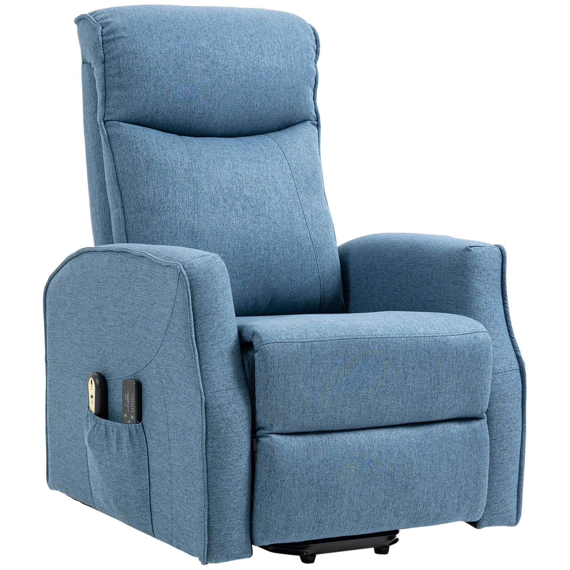 HOMCOM Funktionssessel mit Massagefunktion und Aufstehhilfe blau 74,5L x 87,5B x 110H cm