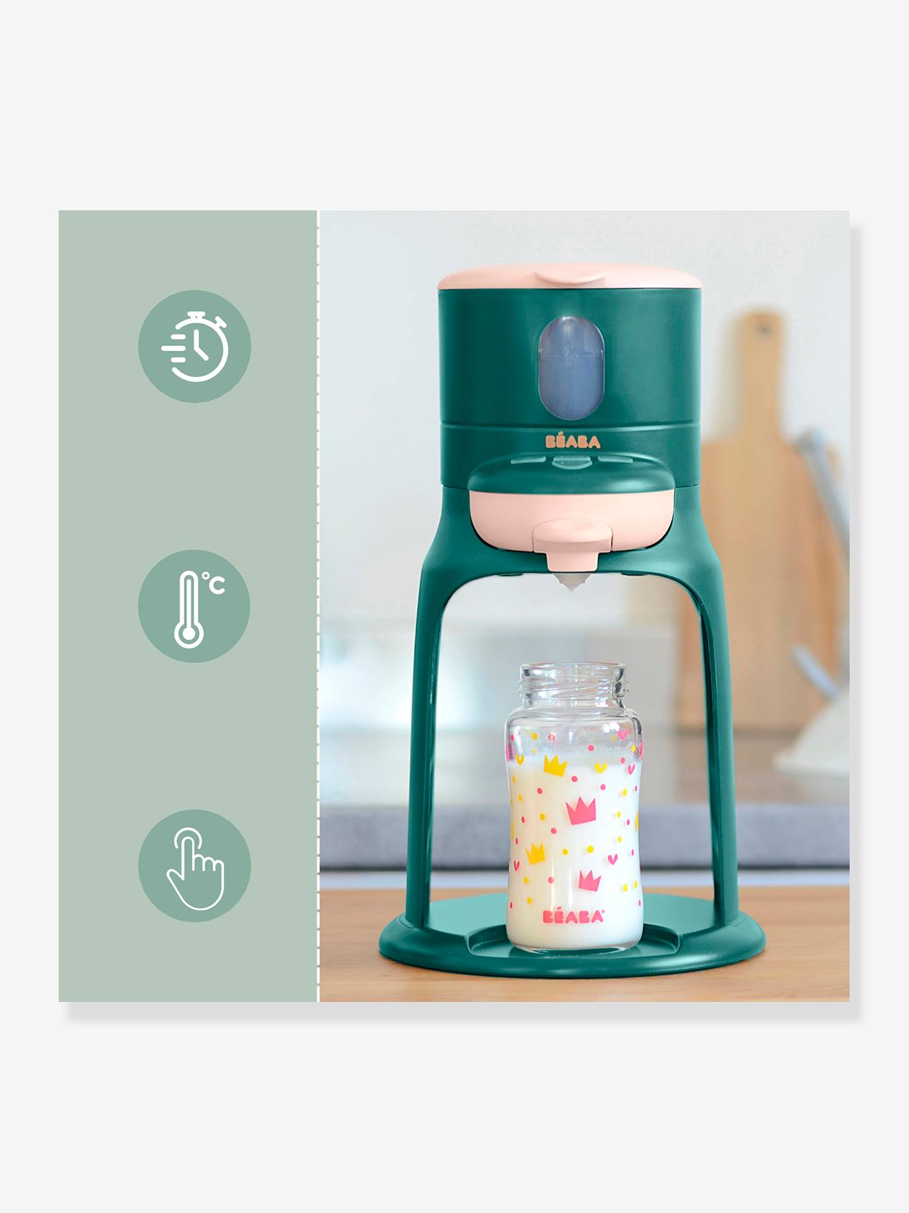 Preparador de mamadeiras 2 em 1 BEABA Bib'Expresso®, branco escuro liso