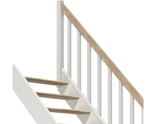 Pertura Elenie eikenhouten trap zonder stootborden, gelakt, recht, 83,5 cm, 14 treden / 15 stootborden, balusterleuning