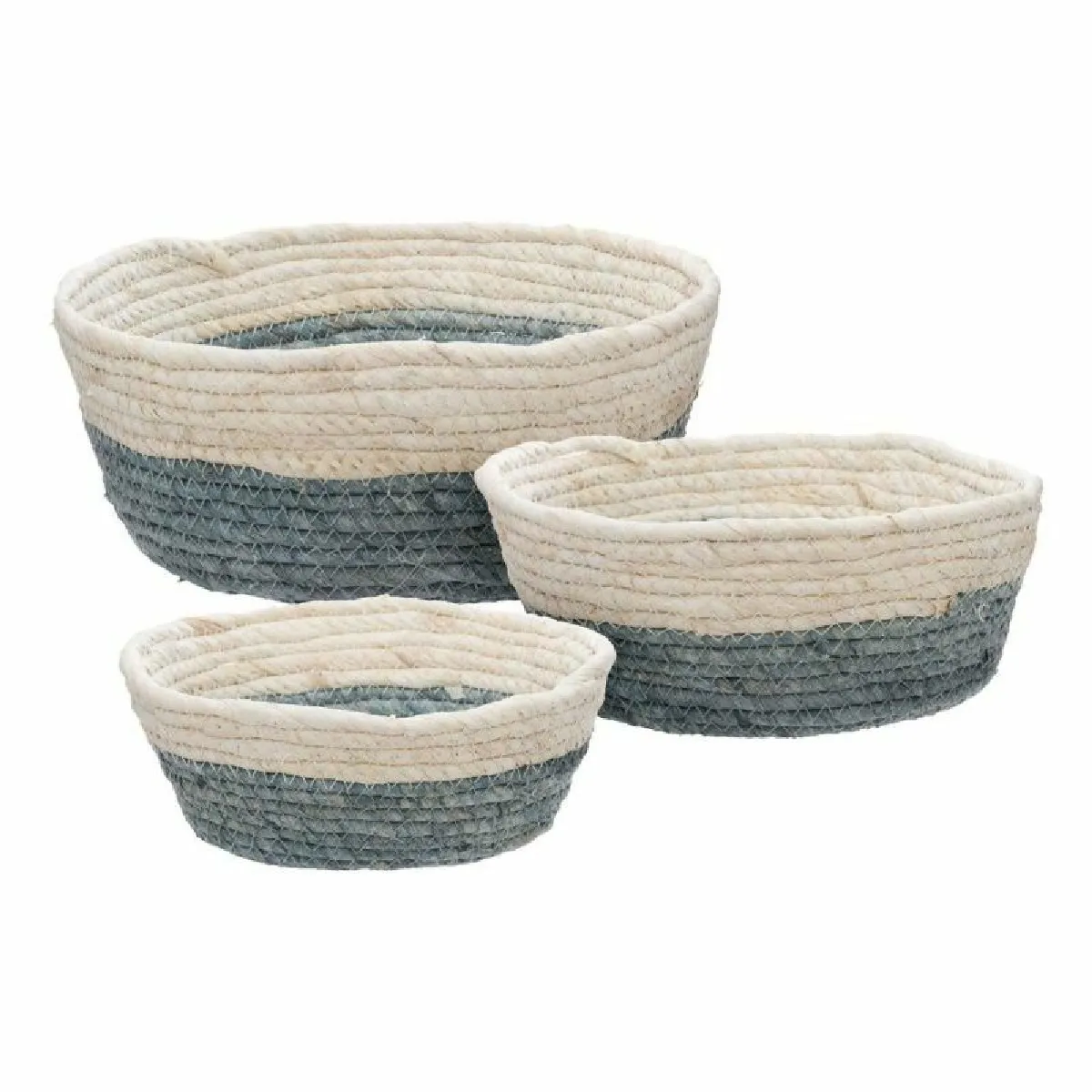 Lot de 3 Paniers Rond - Naturel et Bleu