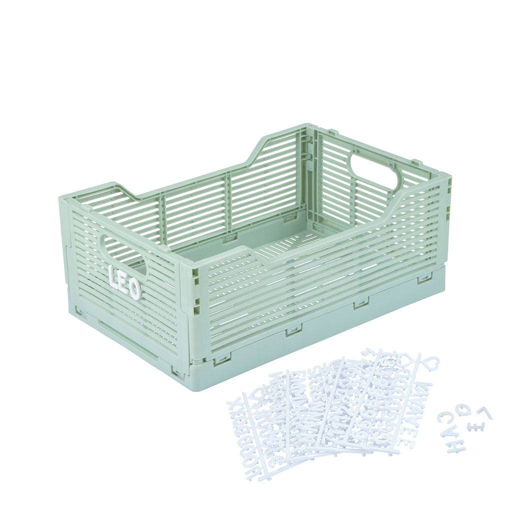 Cagette plastique pliable avec lettres vert clair 40x30cm