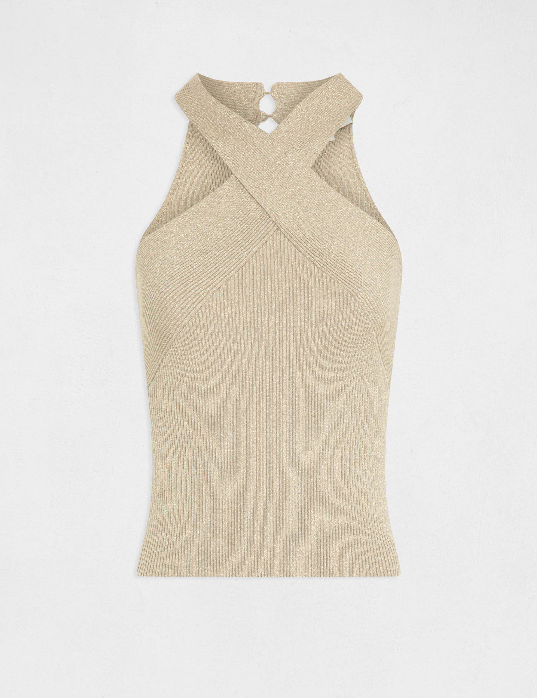Débardeur pull bretelles croisées au col beige clair femme - beige_clair