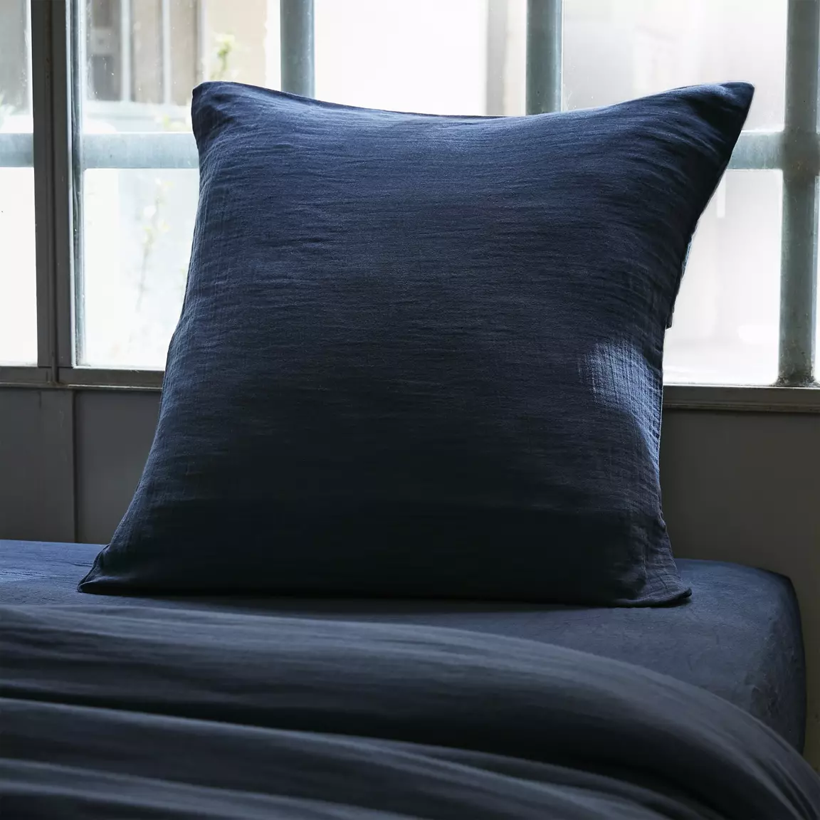 Taie d'oreiller carrée gaze de coton (60 x 60 cm) Gaïa Bleu nuit
