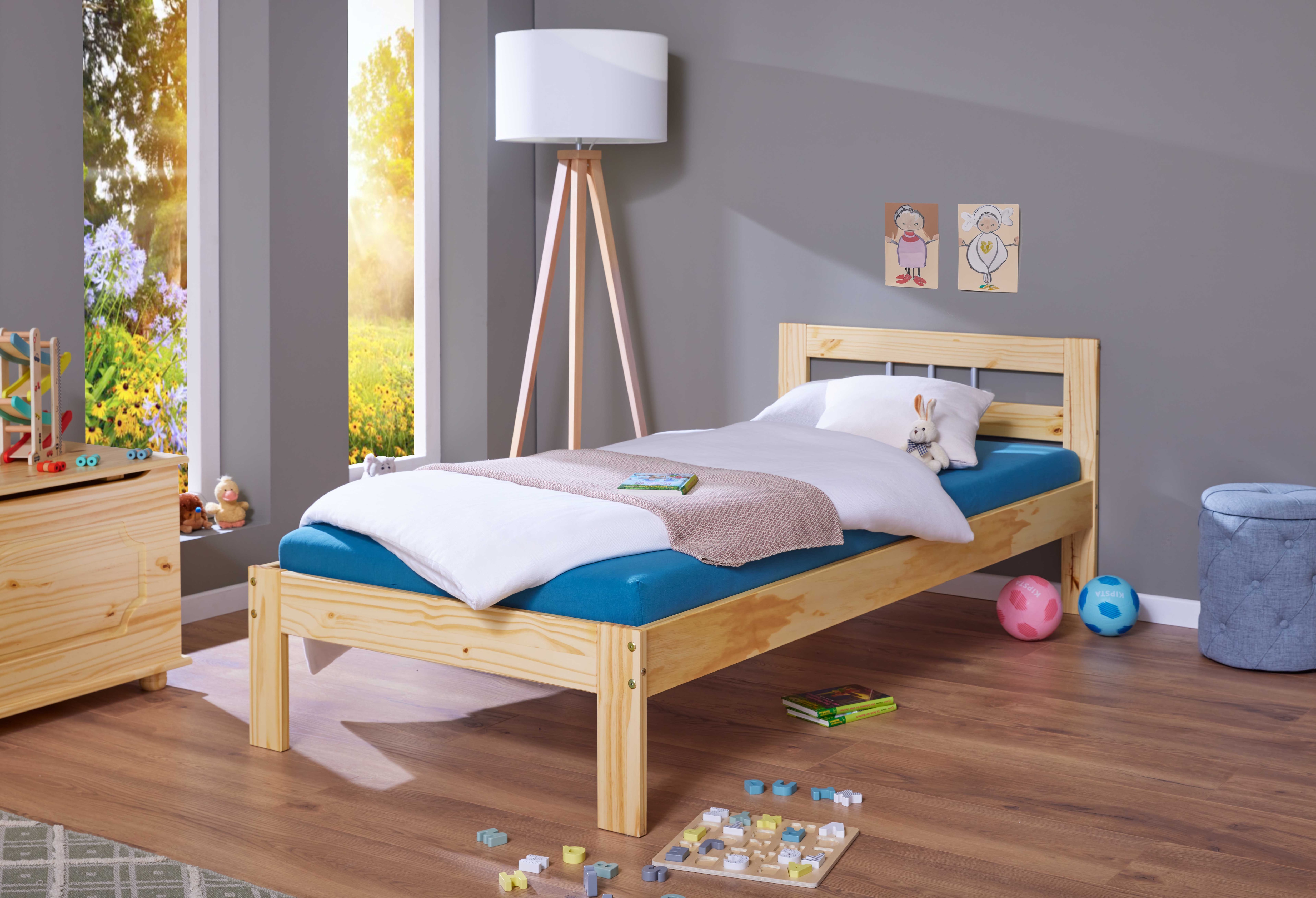Inter Link Bettgestell Fana 90x200 cm Kiefer Massivholz farblos lackiert