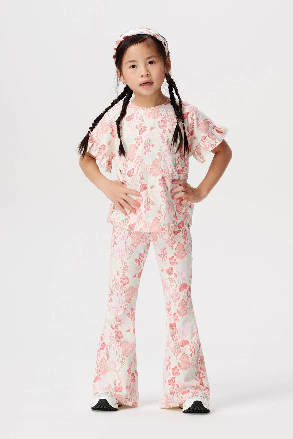 Noppies T-shirt met all over print en ruches roze/wit