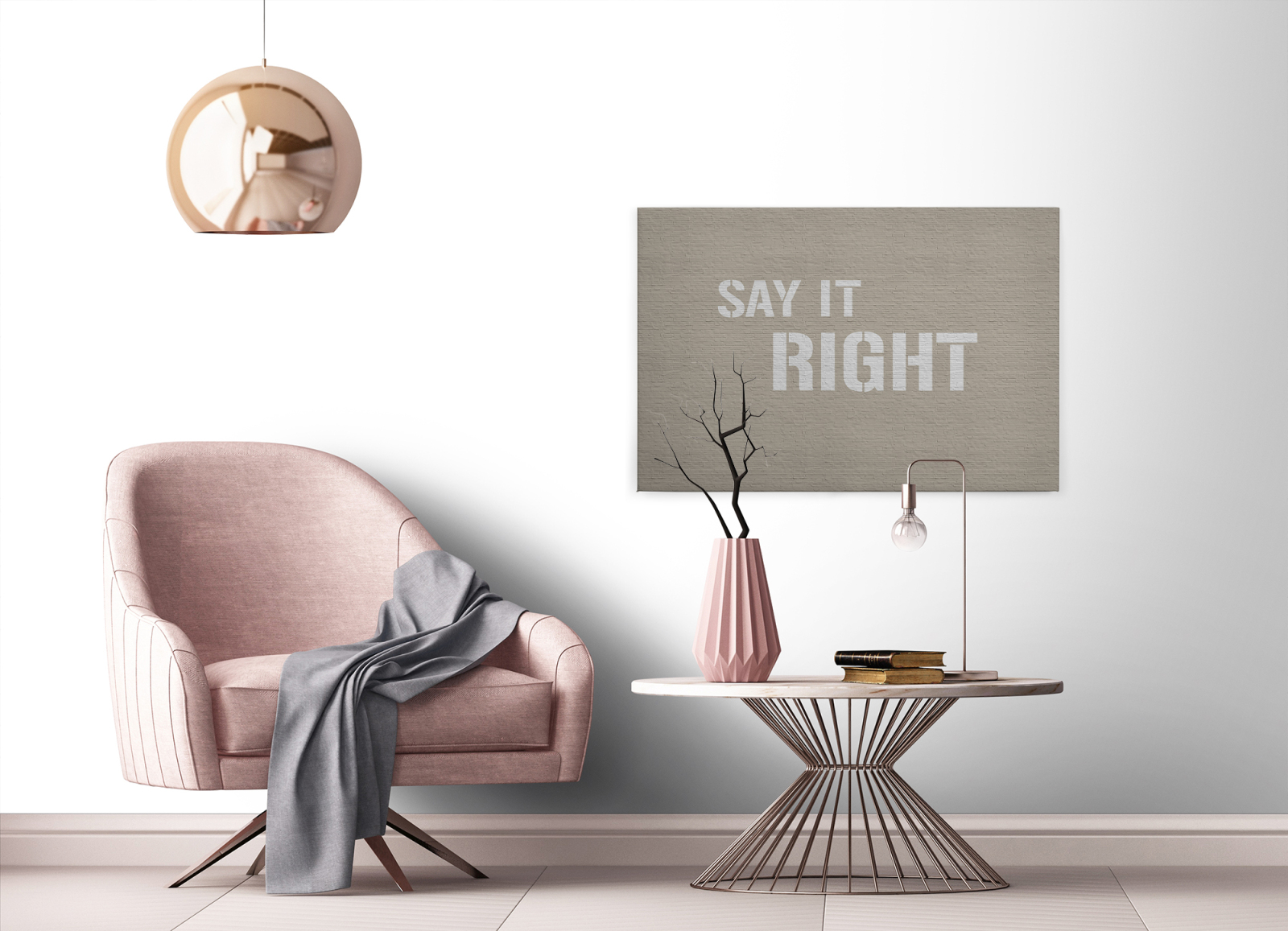 Leinwandbild SAY IT RIGHT - beige-grau - 90x60 cm