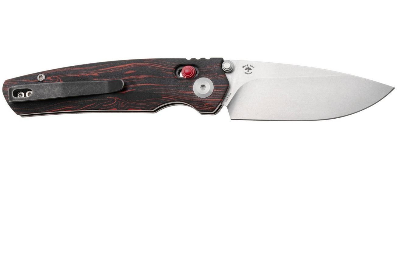 Tenable Knives Raven T2109V3 Stonewashed 14C28N, Red Black G-Mascus, zakmes, Black Bird Blades design