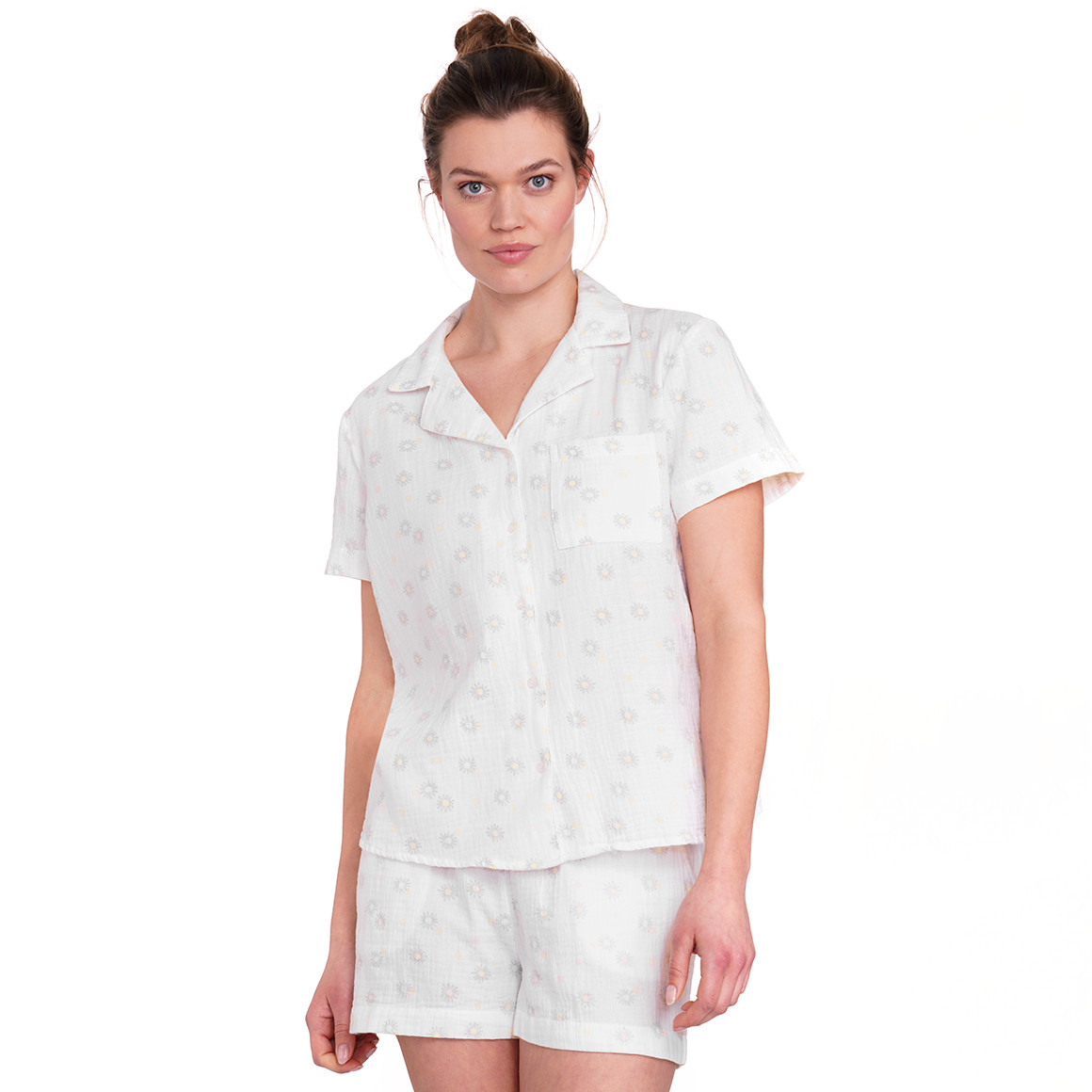 Gina Benotti Damen Musselin-Shorty mit Blumen-Muster weiss