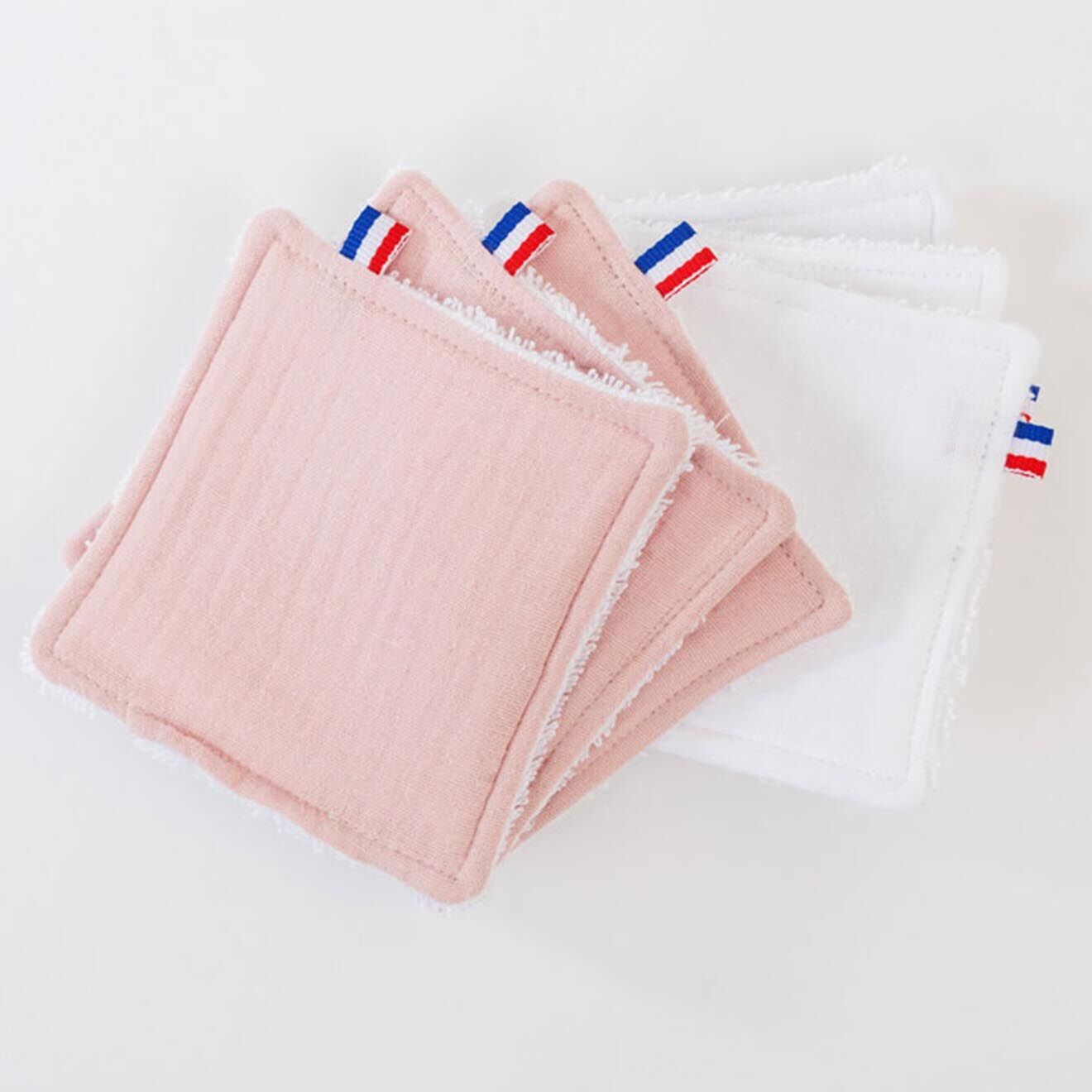 Papate Lingettes lavables en Coton Bio blanc/rose - 10x10 cm