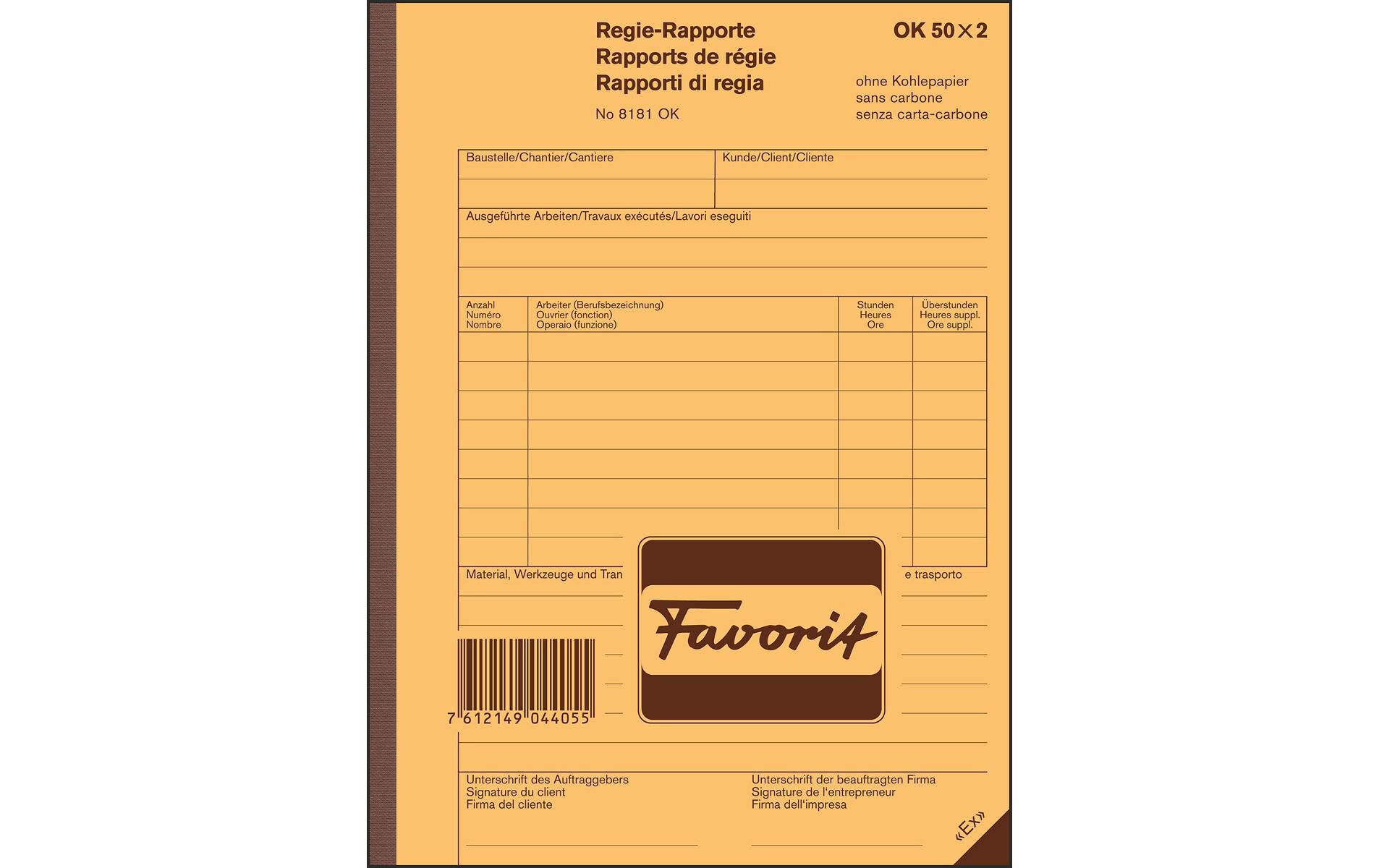 Durchschreibeblock 156 x 210 mm, Regie-RapporteFormulare für Regie-Rapporte