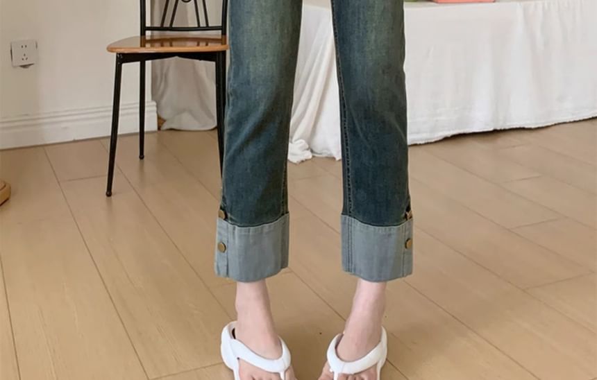 CosmoCorner - High Waist Washed Cropped Slim Fit Jeans