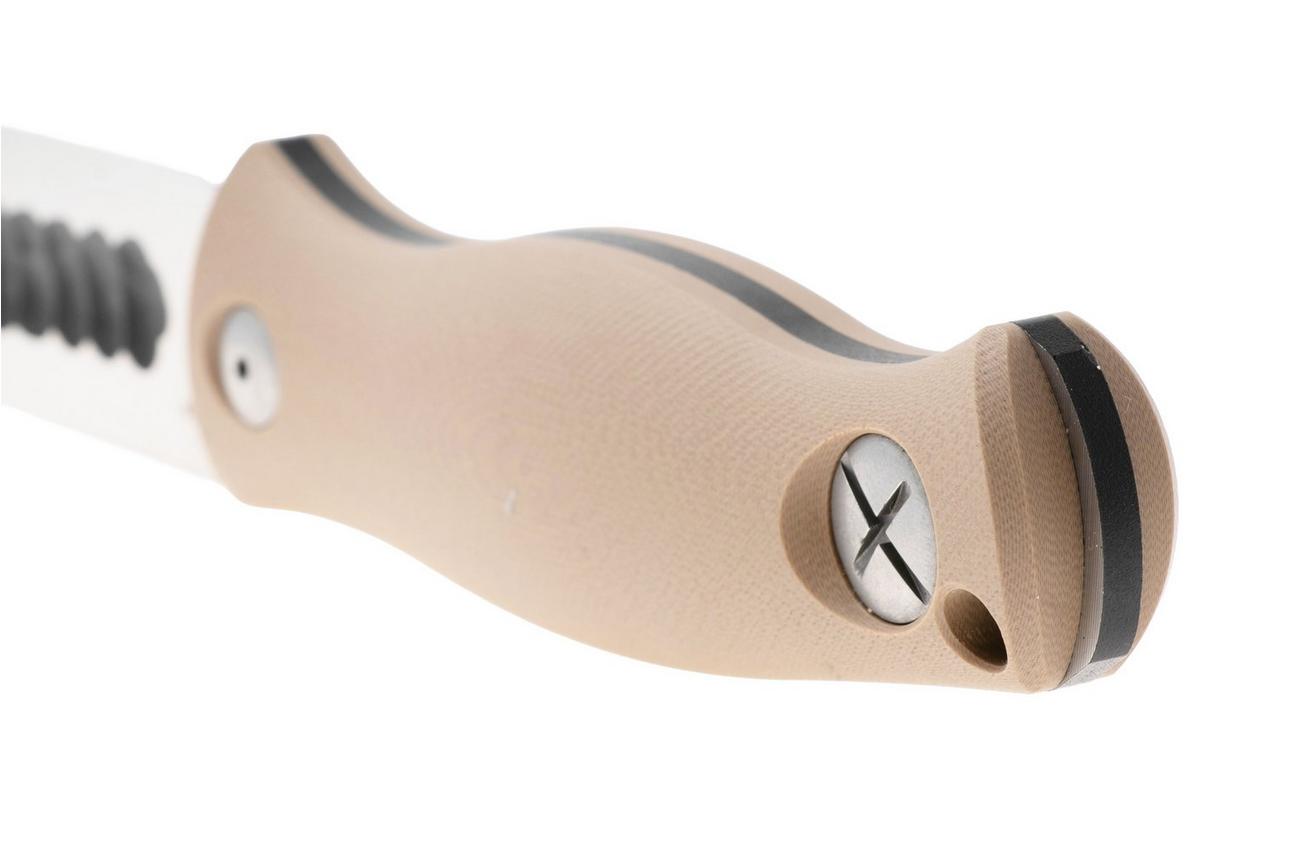 Kizer Polaris 1100A4, Black 1095 Carbon Steel, Tan G10 vaststaand mes, Azo design