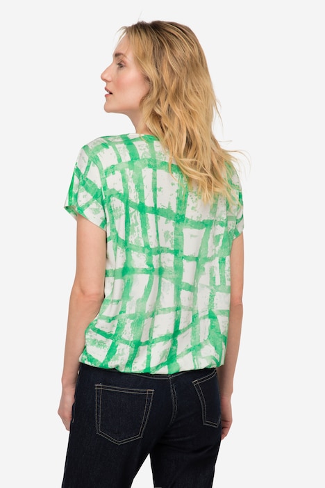 T-Shirt, oversized, Karoverlauf, Rundhals, Halbarm