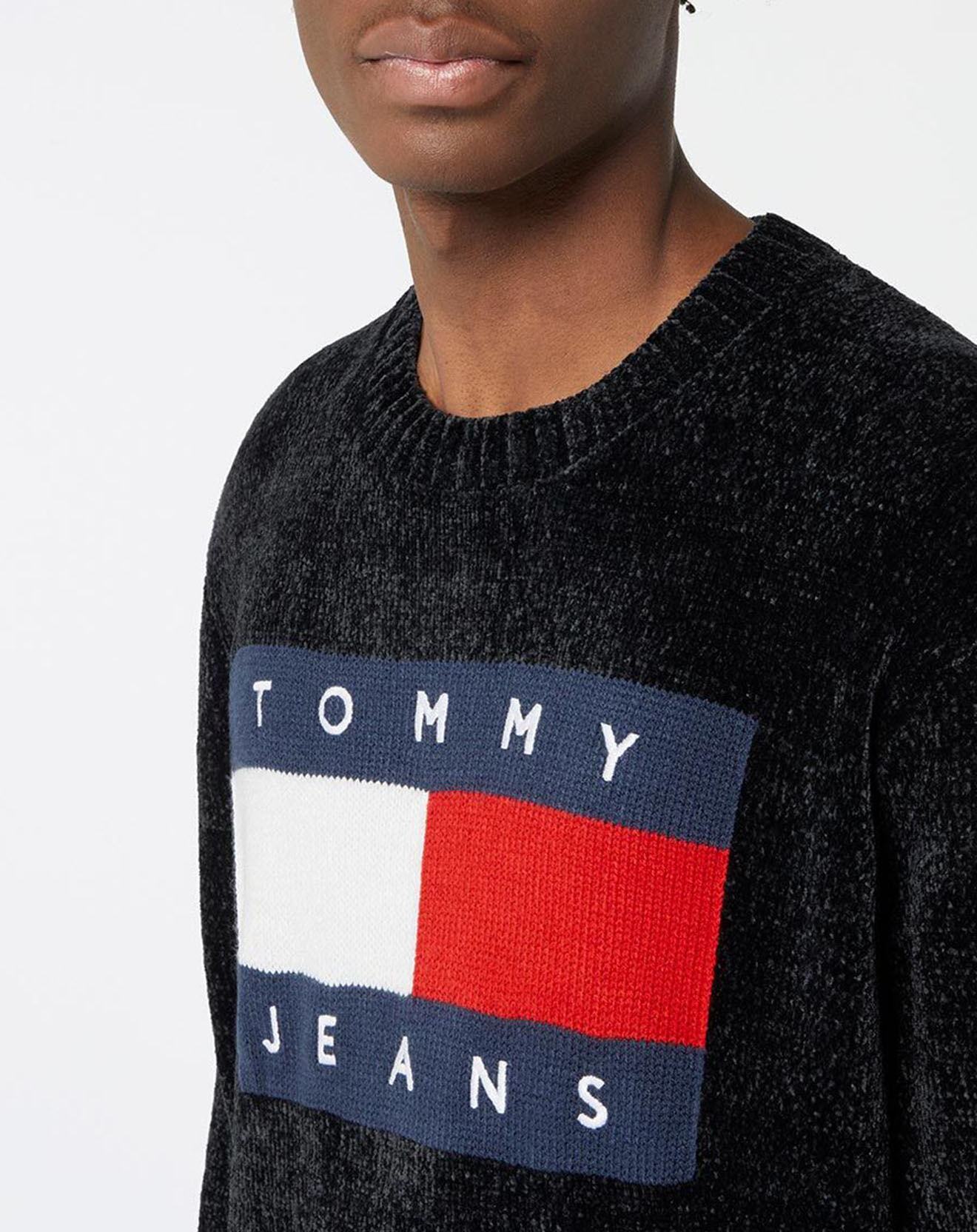 Tommy Jeans Pull Tommy Flag Chenille noir