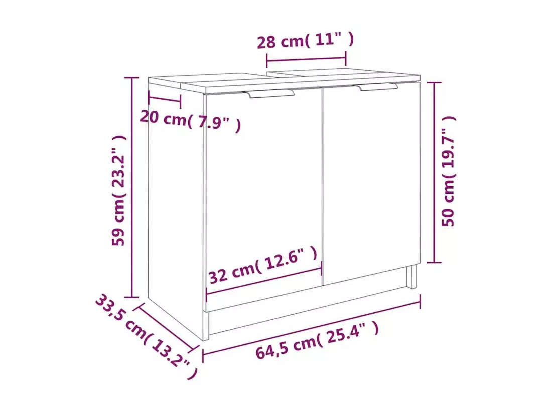 Armoire de bain Sonoma gris 64,5x33,5x59 cm Bois d'ingénierie