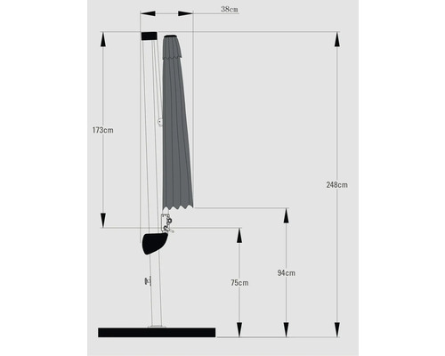 Soluna Orléans zweefparasol, Ø 300 cm, rond, donkergrijs, inclusief kruisvoet.