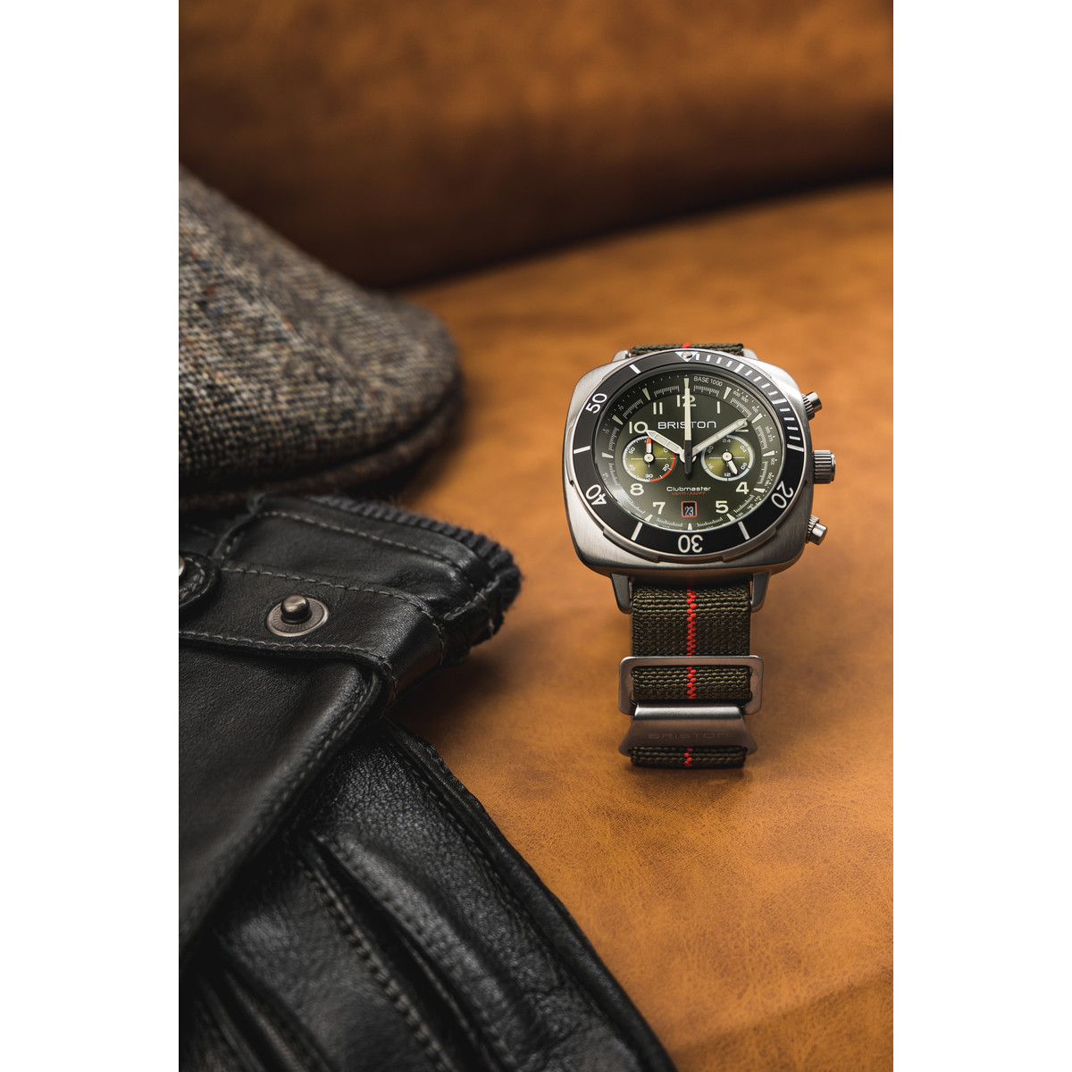 Montre BRISTON clubmaster outdoor homme bracelet tissu vert kaki