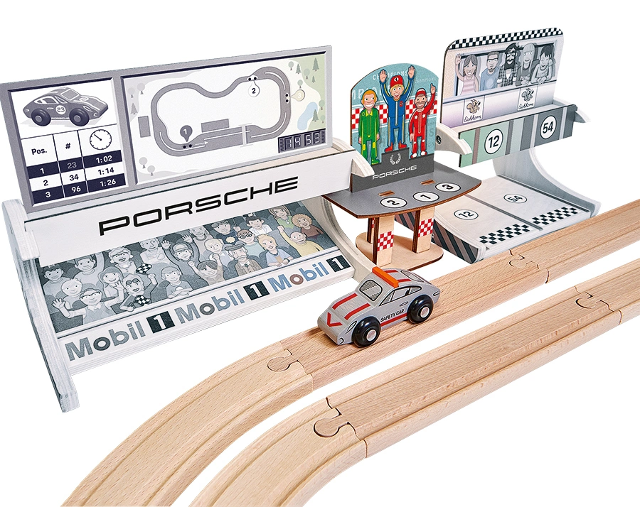 Holz-Rennbahn PORSCHE-RACING-ERWEITERUNGSSET 14-teilig