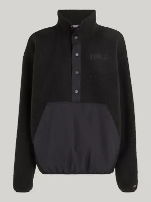 Camisa polo oversized de lã polar reciclada estilo universitário