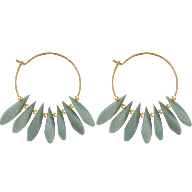 Boucles d'Oreilles Créoles en Acier Pétales en Bois