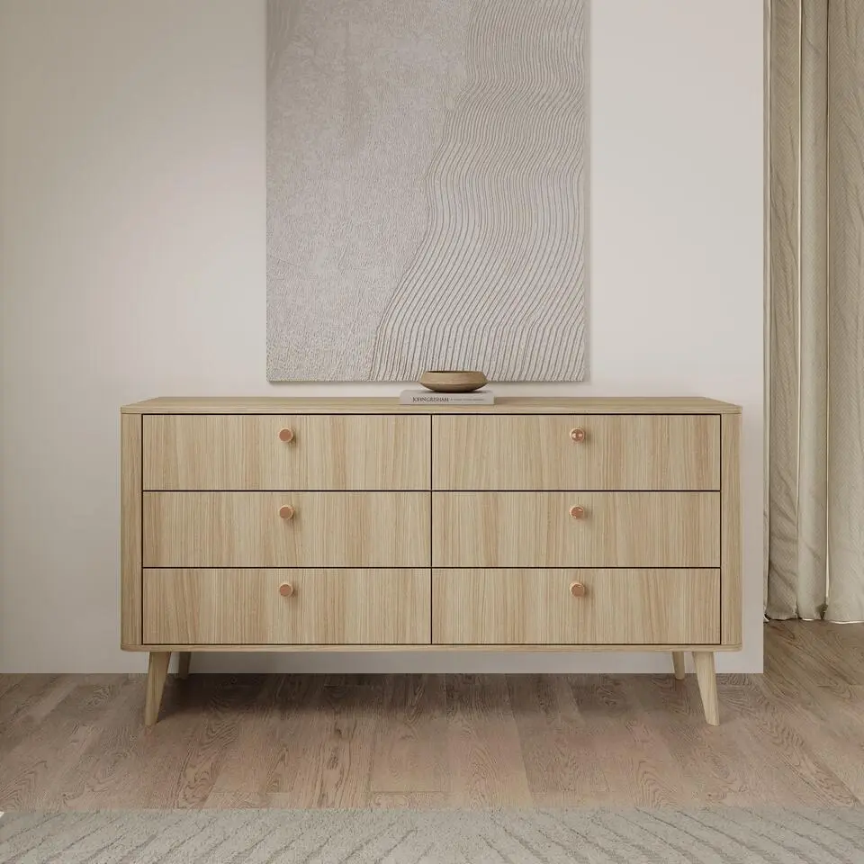 Meubella - Voorne - Ladekast met 6 lades - Eiken - 163x38x83 cm