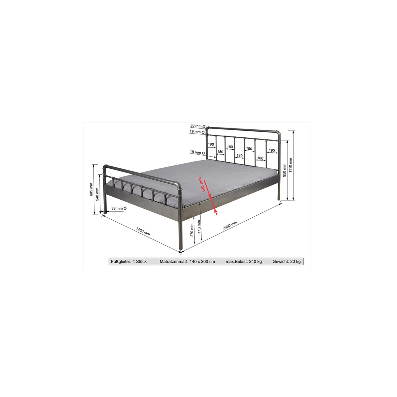 HTI-Living Doppelbett Metallgestell im Steampunk Style