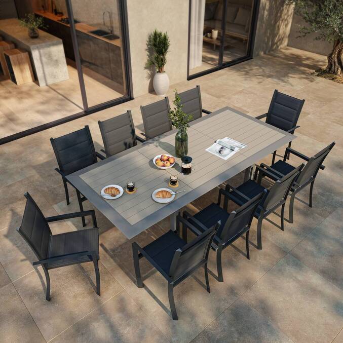 Table de jardin extensible ALLURE Effet bois muscade & Graphite