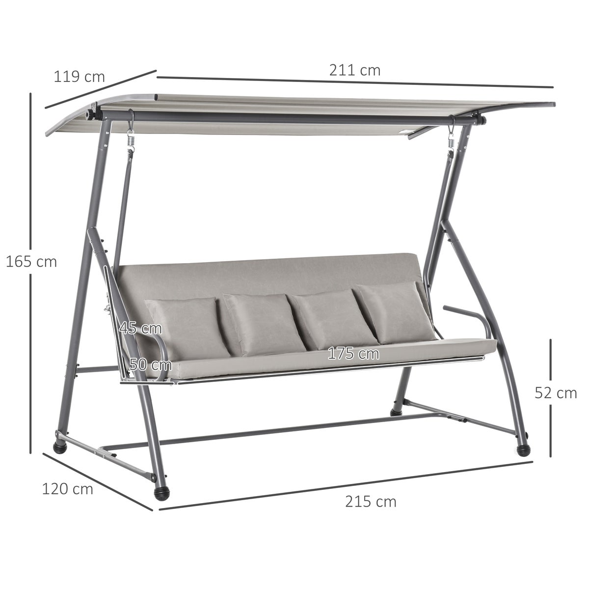 Outsunny Hollywood Swing, 3-zits tuinschommel met verstelbare luifel, 215 x 120 x 165 cm, polyester, bruin