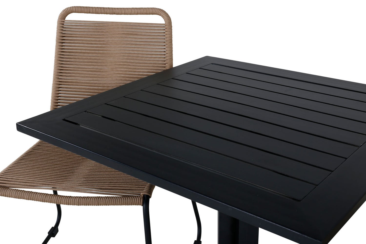 Tuinset Way, tafel 70x70cm en 2 stoelen, stabelL Lindos zwart. 70 x 70 x 72 cm