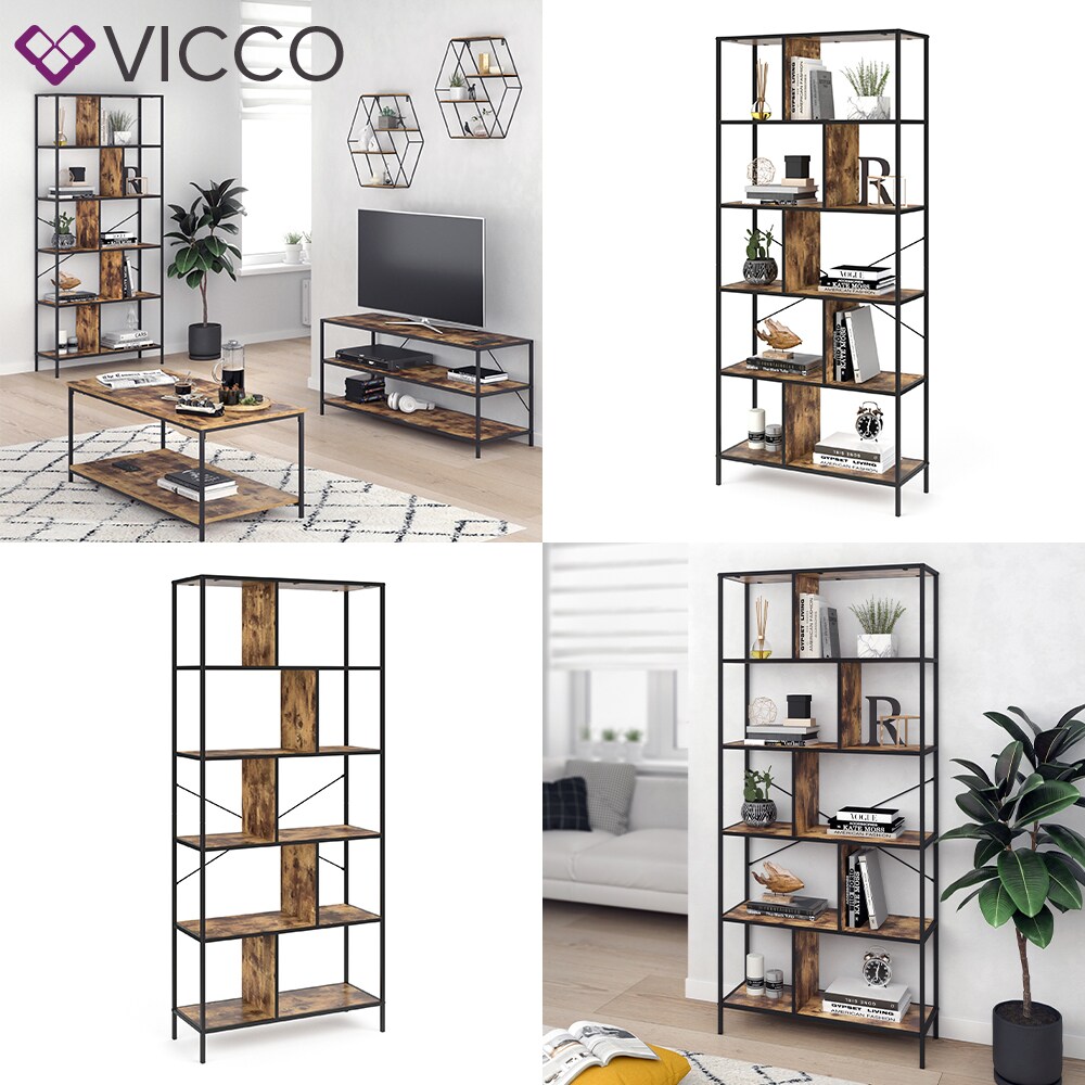 VICCO Loft Bücherregal FYRK Wandregal Standregal Aufbewahrung 180x80x30 Vintage