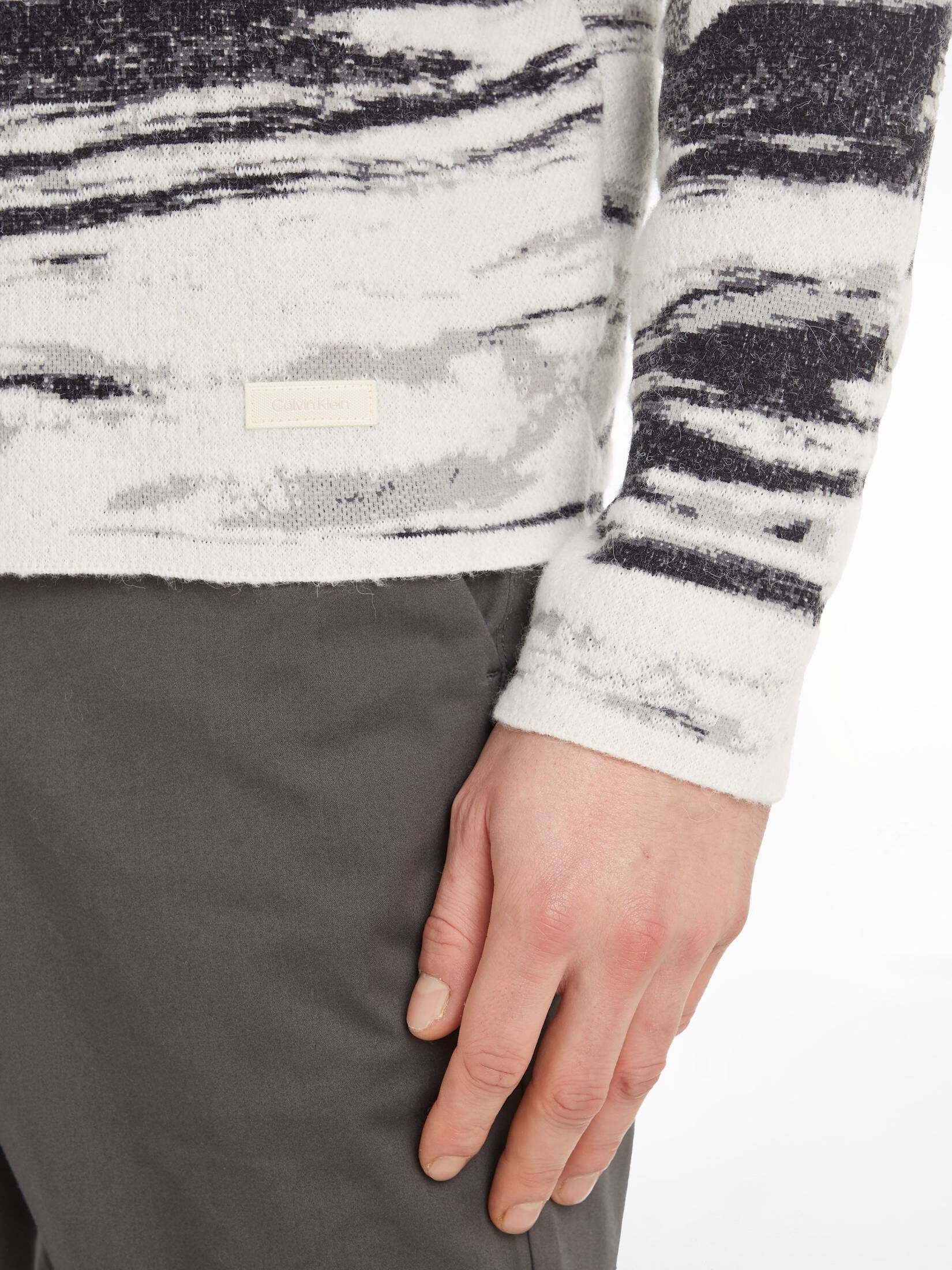 CALVIN KLEIN| Herren Strickpllover mit Wolle und Alpaka ABSTRACT JACQUARD SWEATER