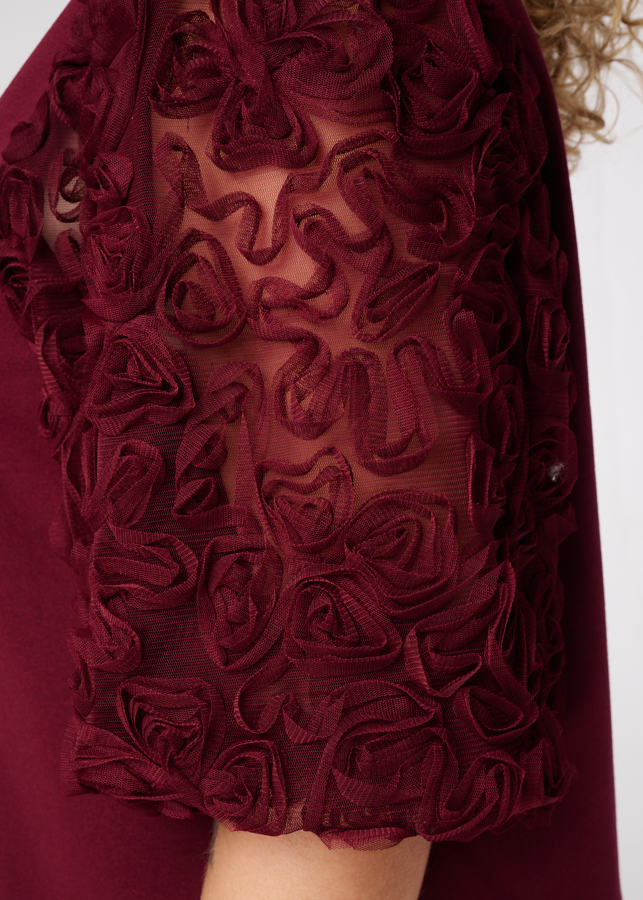 Sweater dress met doorschijnende mouwen en opdruk Bordeaux