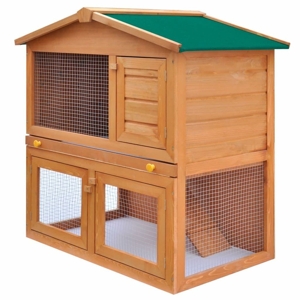Clapier d'extérieur enclos 93 x 60 x 97 cm pour petits animaux 3 portes bois