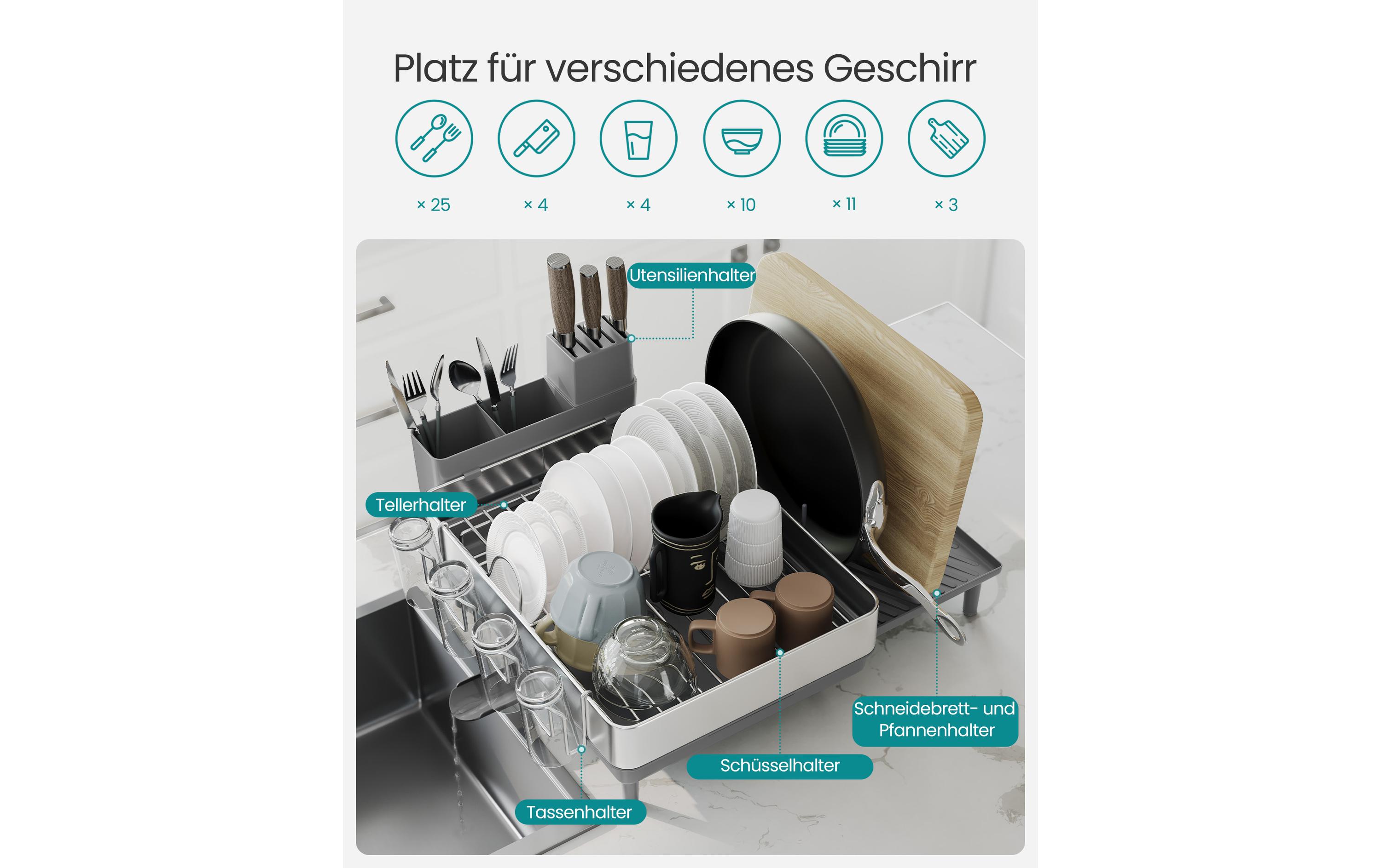 Abtropfgestell GreyGeschirr-Abtropfständer mit Haltern für Besteck