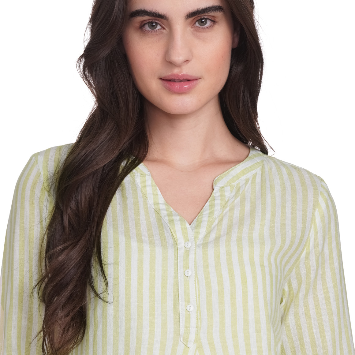 Gina Damen Leinen-Bluse mit Streifen hellgrün / weiss