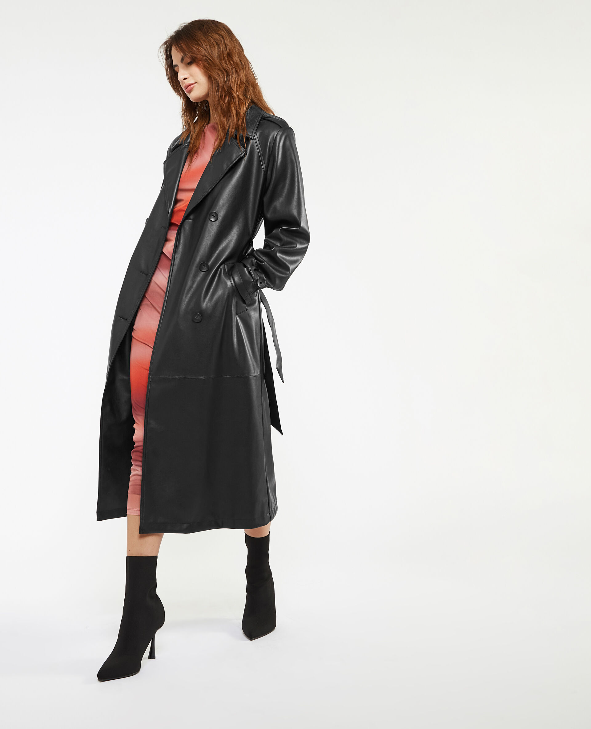 Trench long en simili - Noir
