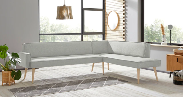 exxpo - sofa fashion Eckbank »Lungo, moderne Kedernaht, bequem und elegant, hoher Holzfuss« hochwertige Detailverarbeitung, frei im Raum stellbar