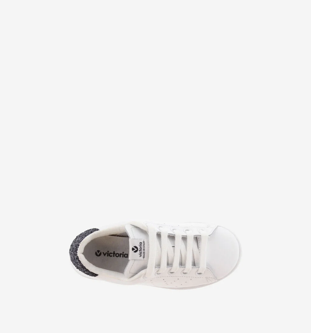 TENIS CUIR & GLITTER Baskets blanches en cuir NEGRO