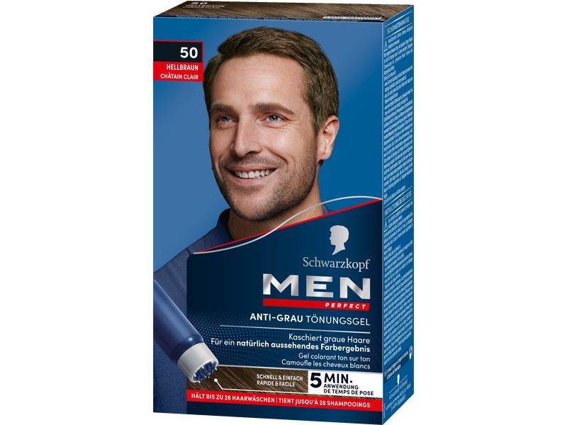 Schwarzkopf Men Perfect Haarcoloration Anti-Grau 50 Hellbra Leicht anzuwendende Gel-Coloration für Männer