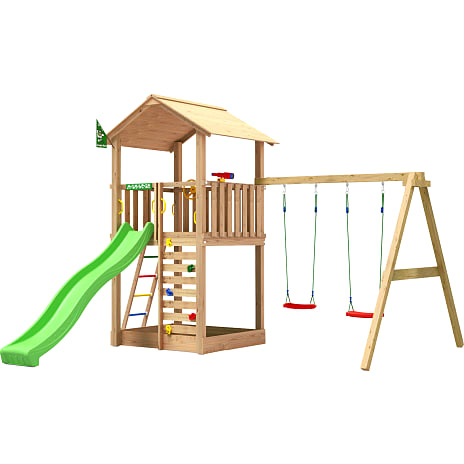 Jungle Gym Sierra legetårn komplet inkl. gyngemodul og grøn rutsjebane