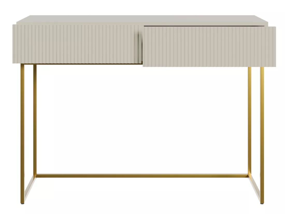 Coiffeuse - 110 cm - taupe (gris-beige) avec pieds dorés - VELDIO