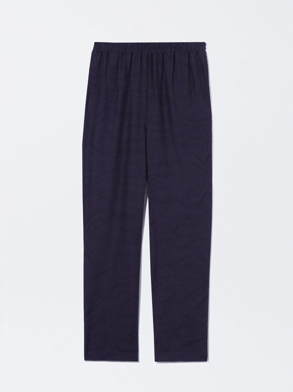 Calça reta em jacquard - Azul marinho