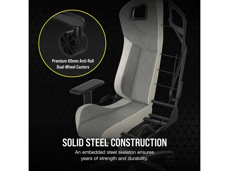 Corsair Gaming-Stuhl T3 Rush (2023) Grau/Weiss Ergonomischer Racing-Gaming-Stuhl mit einer Belastbarkeit von bis zu 120 kg