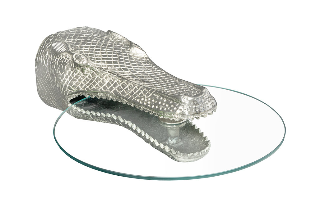 Design Hängetisch WILDLIFE CROCODILE 60cm silber Metall Krokodil Beistelltisch