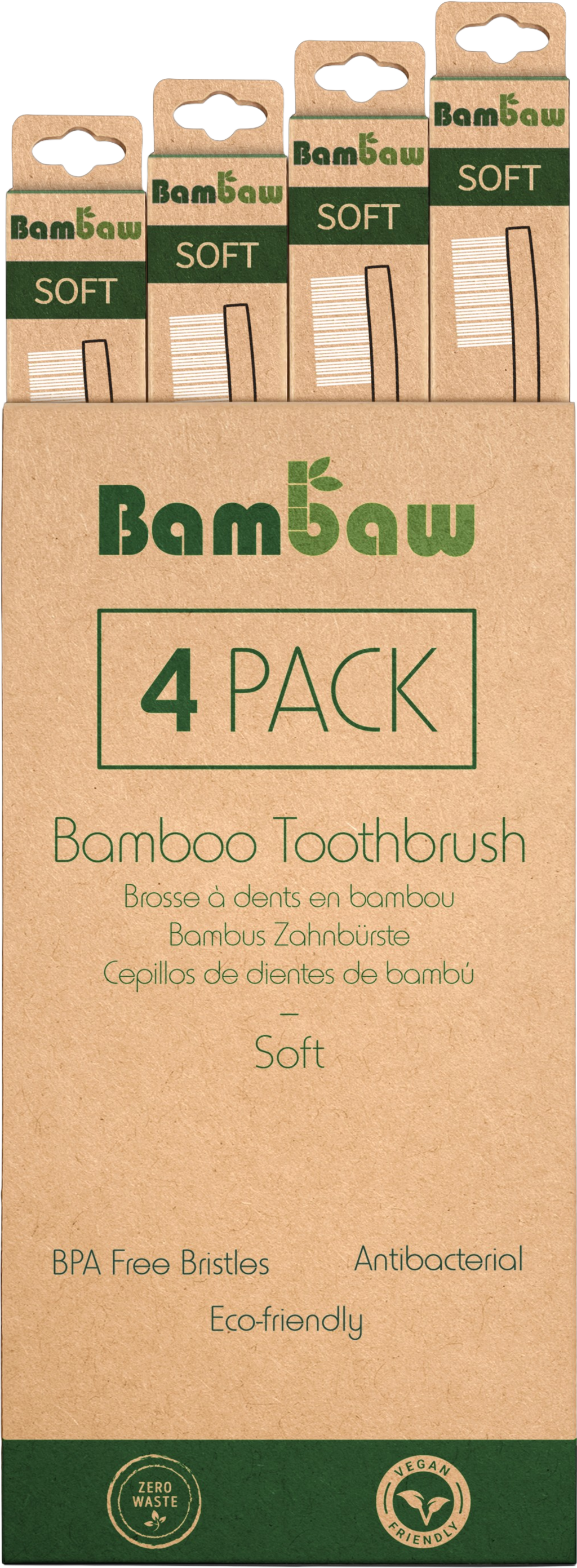 Bambaw  Bambuszahnbürste Weich, 4 Stk