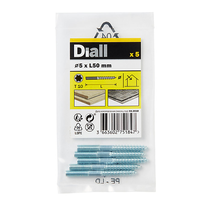 Vis à double filetage (métal/bois) 5x50 zingués mm - 5 pièces
