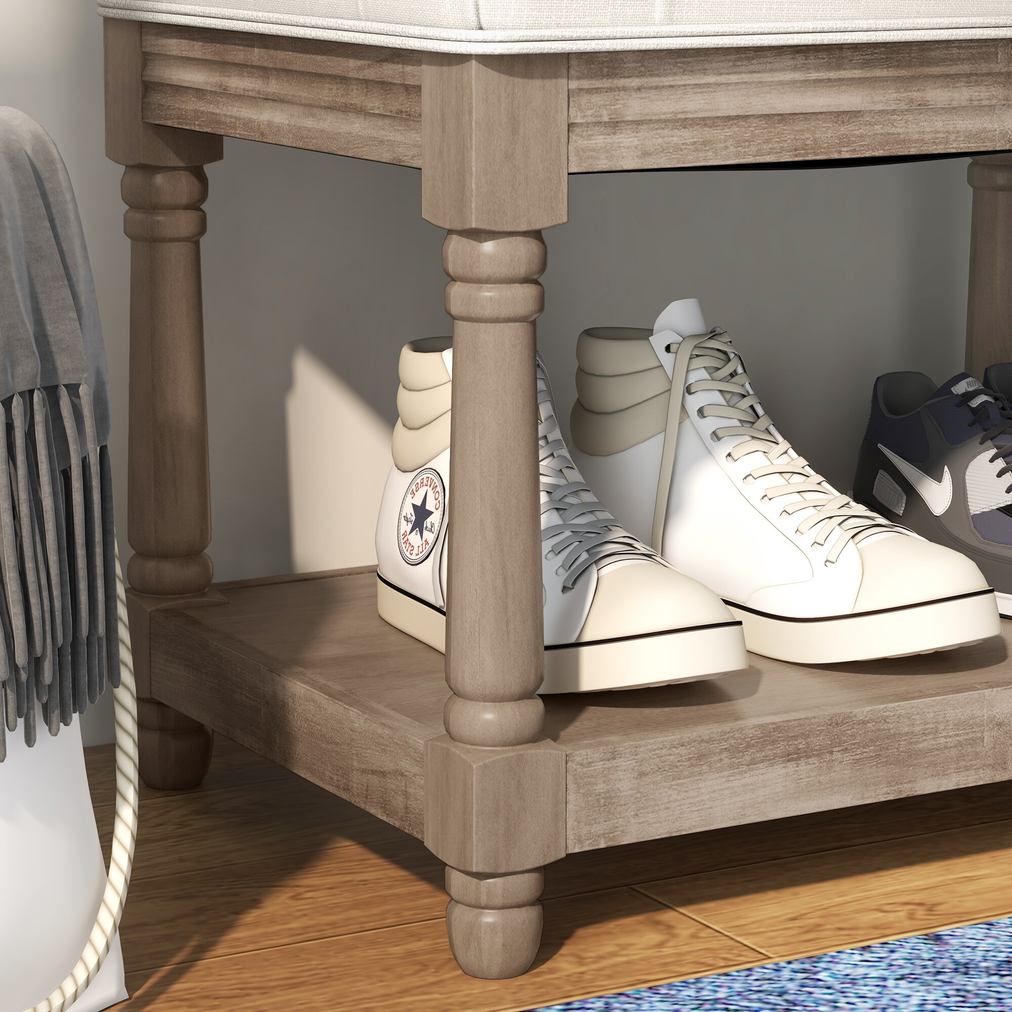 HOMCOM Schuhbank mit Polsterung und offenem Fach weiß 115L x 40B x 48H cm
