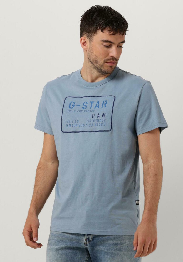 G-STAR RAW lichtblauwe g-star raw t-shirt applique multi technique r t